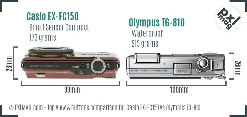 Casio EX-FC150 vs Olympus TG-810 top view buttons comparison