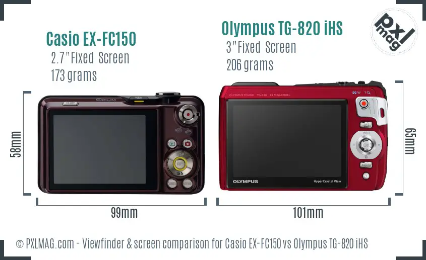 Casio EX-FC150 vs Olympus TG-820 iHS Screen and Viewfinder comparison