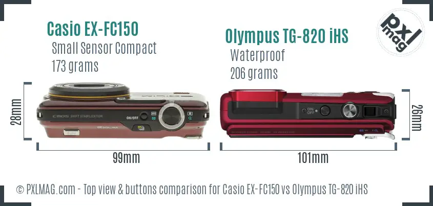 Casio EX-FC150 vs Olympus TG-820 iHS top view buttons comparison