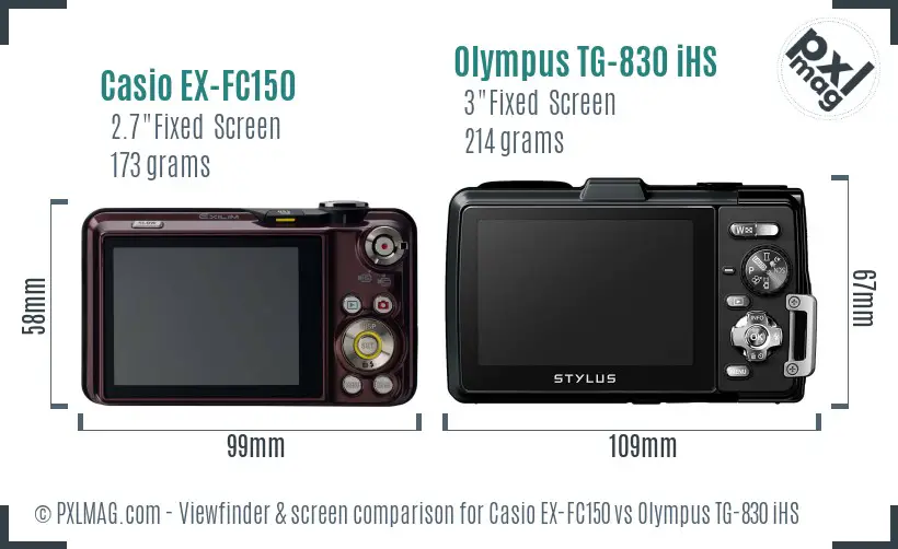 Casio EX-FC150 vs Olympus TG-830 iHS Screen and Viewfinder comparison
