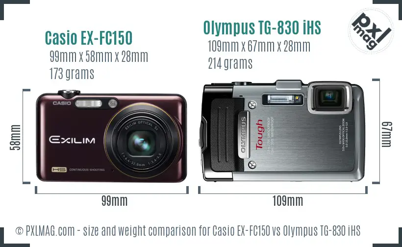 Casio EX-FC150 vs Olympus TG-830 iHS size comparison
