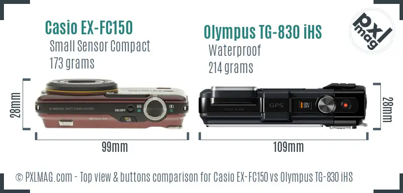 Casio EX-FC150 vs Olympus TG-830 iHS top view buttons comparison