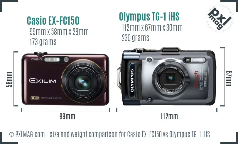 Casio EX-FC150 vs Olympus TG-1 iHS size comparison