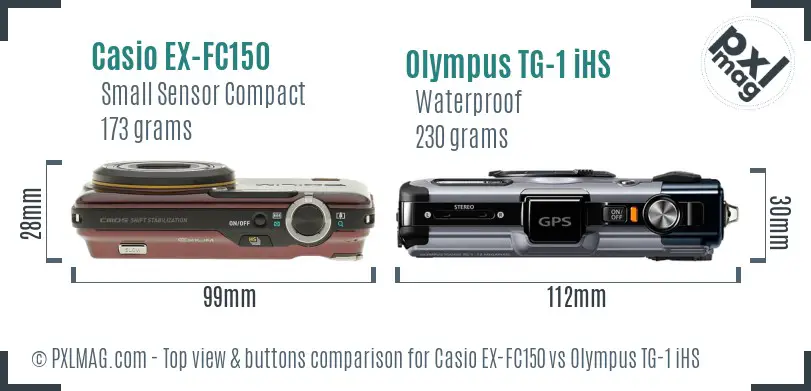 Casio EX-FC150 vs Olympus TG-1 iHS top view buttons comparison