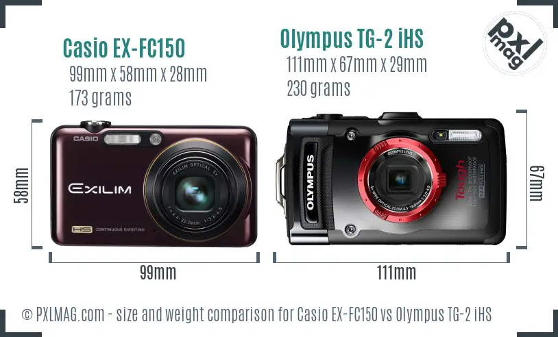 Casio EX-FC150 vs Olympus TG-2 iHS size comparison