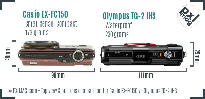 Casio EX-FC150 vs Olympus TG-2 iHS top view buttons comparison