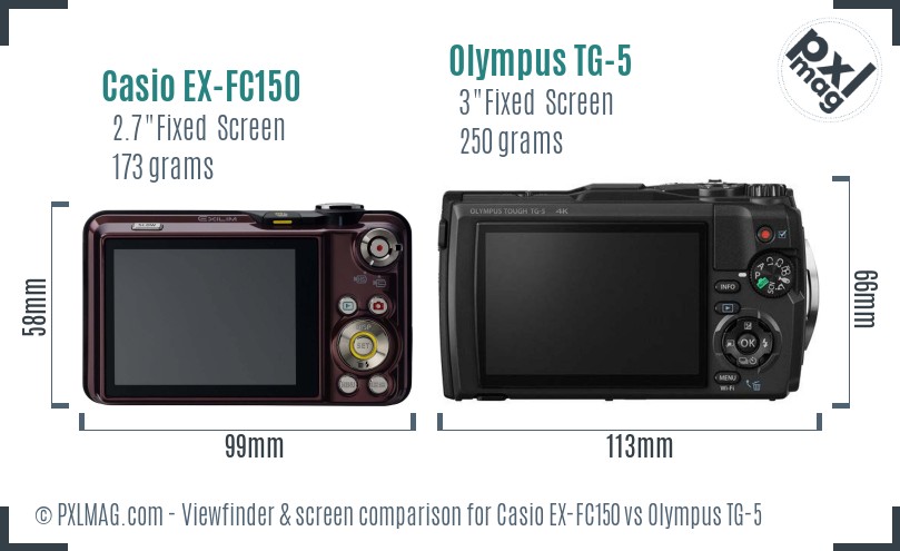 Casio EX-FC150 vs Olympus TG-5 Screen and Viewfinder comparison
