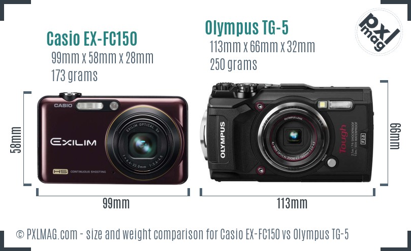 Casio EX-FC150 vs Olympus TG-5 size comparison