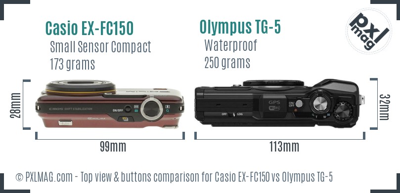 Casio EX-FC150 vs Olympus TG-5 top view buttons comparison