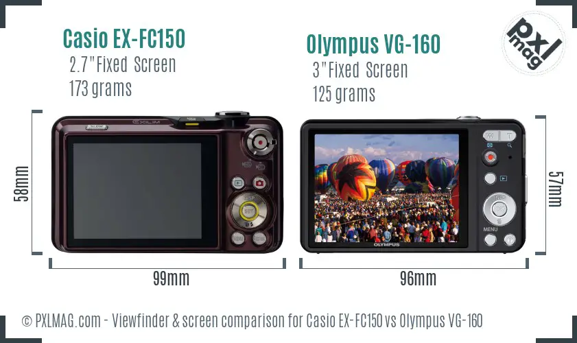 Casio EX-FC150 vs Olympus VG-160 Screen and Viewfinder comparison