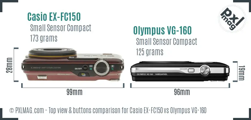 Casio EX-FC150 vs Olympus VG-160 top view buttons comparison