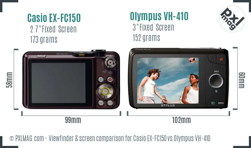 Casio EX-FC150 vs Olympus VH-410 Screen and Viewfinder comparison