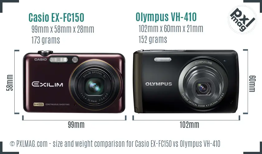 Casio EX-FC150 vs Olympus VH-410 size comparison