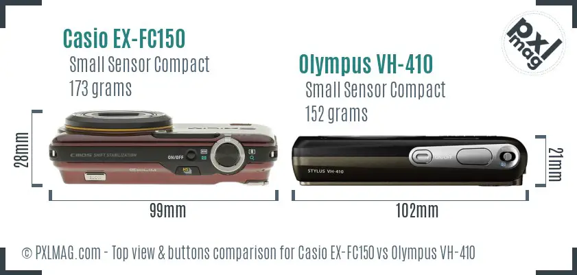 Casio EX-FC150 vs Olympus VH-410 top view buttons comparison