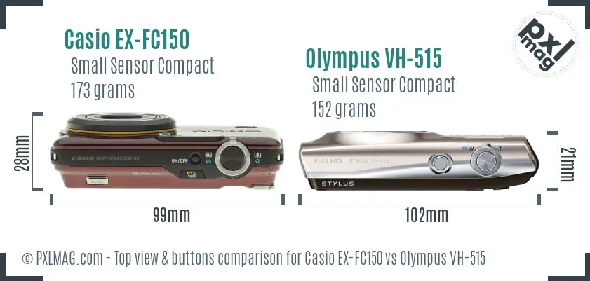 Casio EX-FC150 vs Olympus VH-515 top view buttons comparison Casio EX-FC150 vs Olympus VH-515 top view buttons comparison