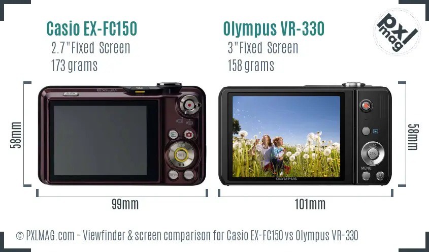 Casio EX-FC150 vs Olympus VR-330 Screen and Viewfinder comparison