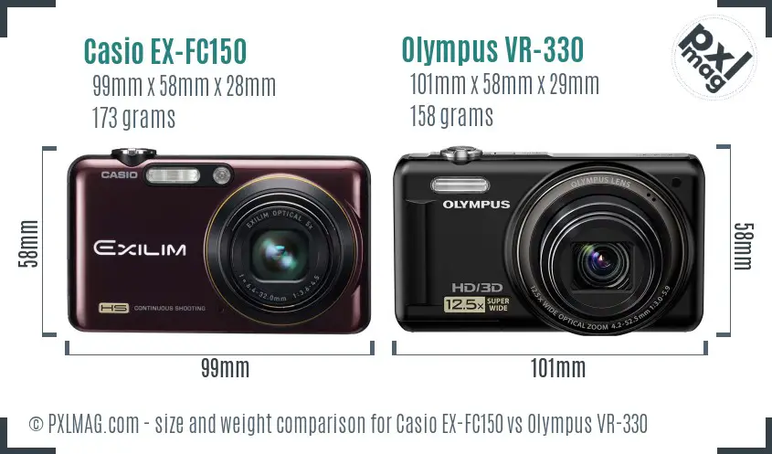 Casio EX-FC150 vs Olympus VR-330 size comparison