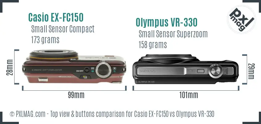 Casio EX-FC150 vs Olympus VR-330 top view buttons comparison