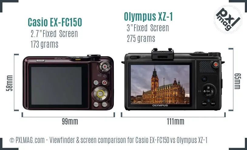 Casio EX-FC150 vs Olympus XZ-1 Screen and Viewfinder comparison