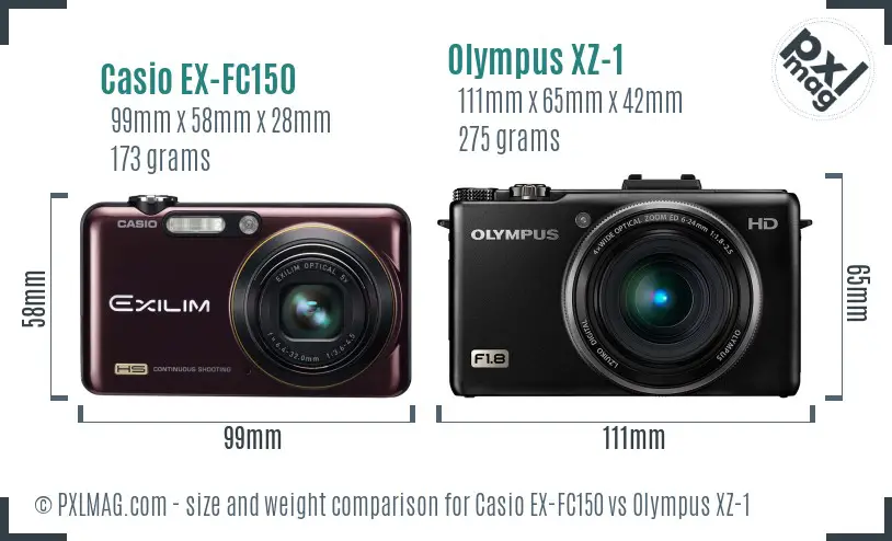 Casio EX-FC150 vs Olympus XZ-1 size comparison