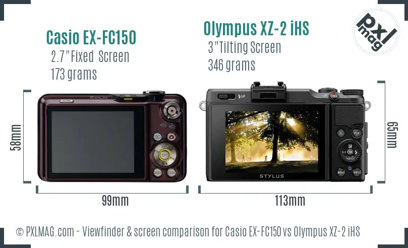 Casio EX-FC150 vs Olympus XZ-2 iHS Screen and Viewfinder comparison