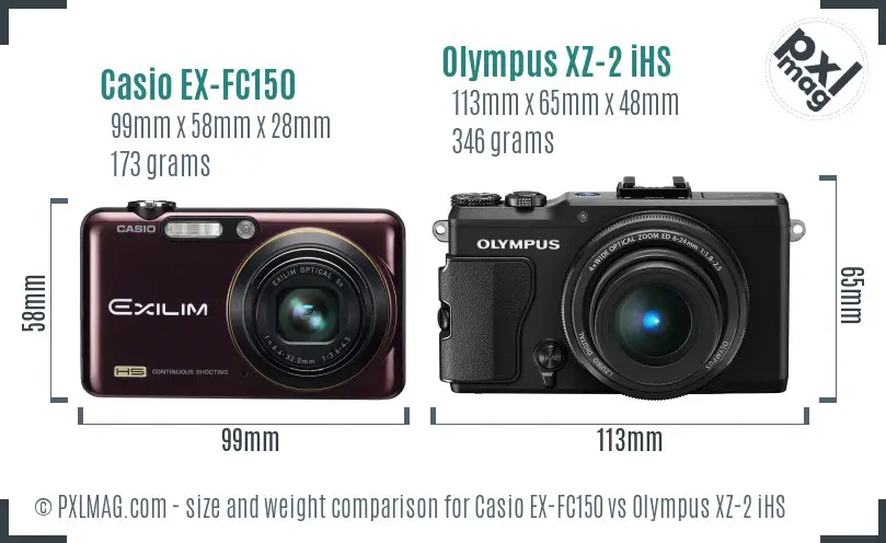 Casio EX-FC150 vs Olympus XZ-2 iHS size comparison