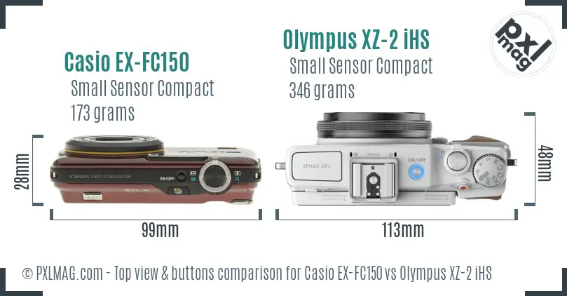 Casio EX-FC150 vs Olympus XZ-2 iHS top view buttons comparison