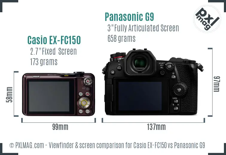 Casio EX-FC150 vs Panasonic G9 Screen and Viewfinder comparison