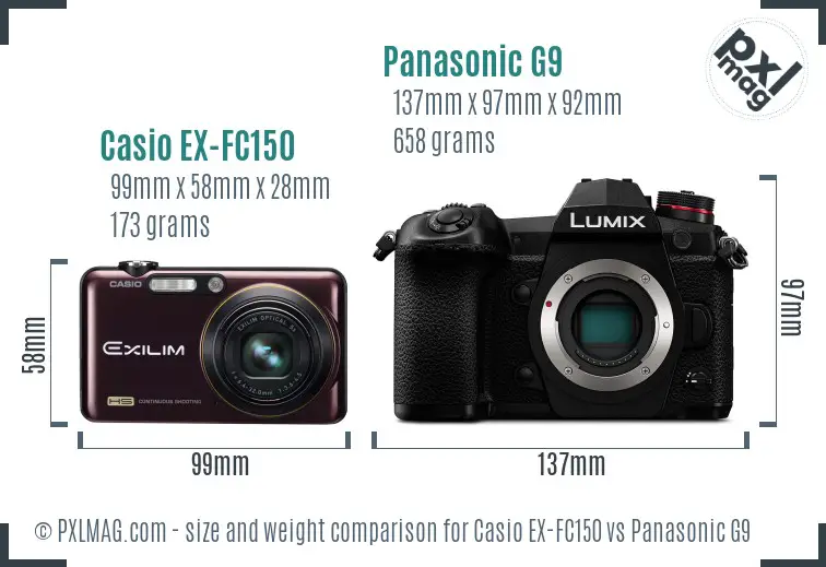 Casio EX-FC150 vs Panasonic G9 size comparison