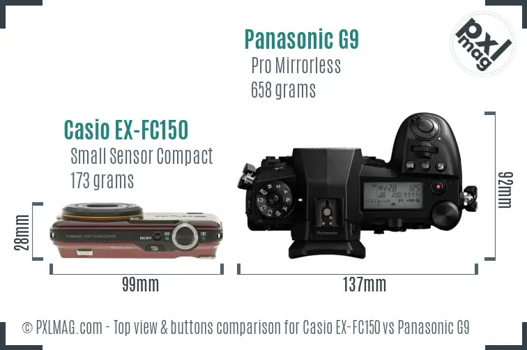 Casio EX-FC150 vs Panasonic G9 top view buttons comparison