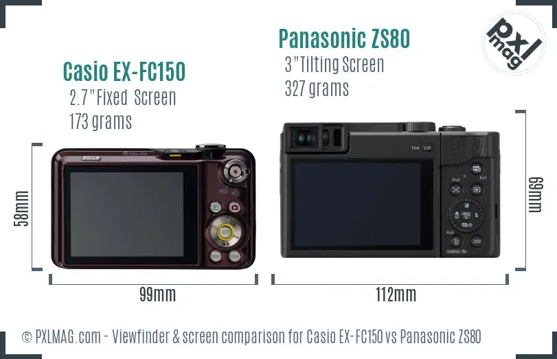 Casio EX-FC150 vs Panasonic ZS80 Screen and Viewfinder comparison Casio EX-FC150 vs Panasonic ZS80 Screen and Viewfinder comparison