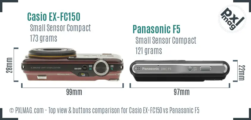 Casio EX-FC150 vs Panasonic F5 top view buttons comparison Casio EX-FC150 vs Panasonic F5 top view buttons comparison