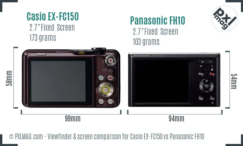 Casio EX-FC150 vs Panasonic FH10 Screen and Viewfinder comparison