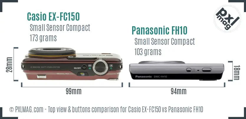 Casio EX-FC150 vs Panasonic FH10 top view buttons comparison