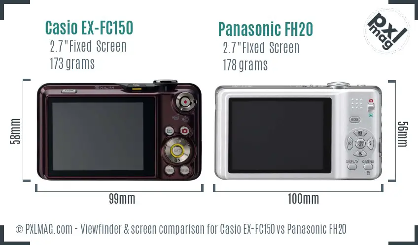 Casio EX-FC150 vs Panasonic FH20 Screen and Viewfinder comparison