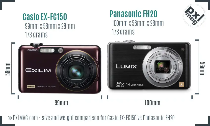 Casio EX-FC150 vs Panasonic FH20 size comparison