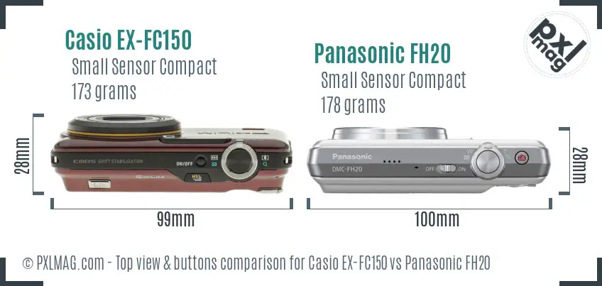 Casio EX-FC150 vs Panasonic FH20 top view buttons comparison