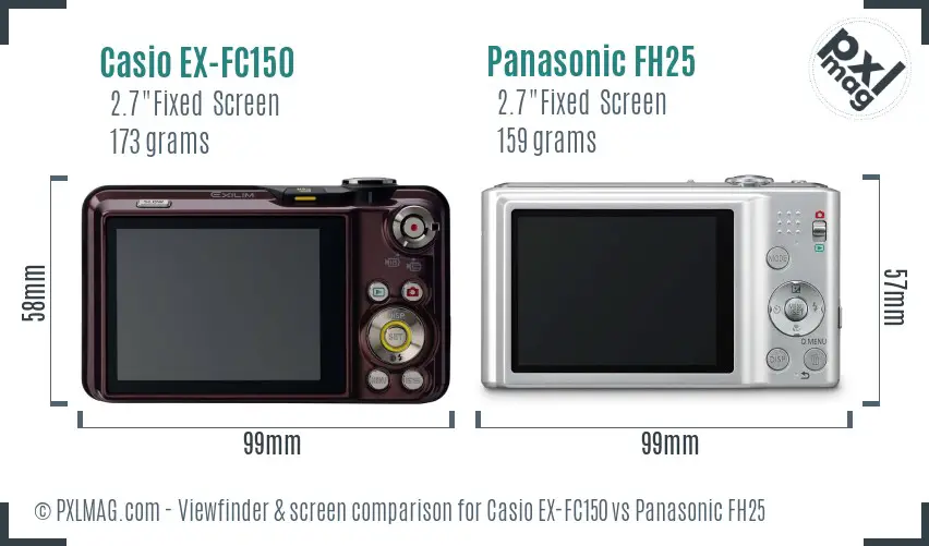 Casio EX-FC150 vs Panasonic FH25 Screen and Viewfinder comparison