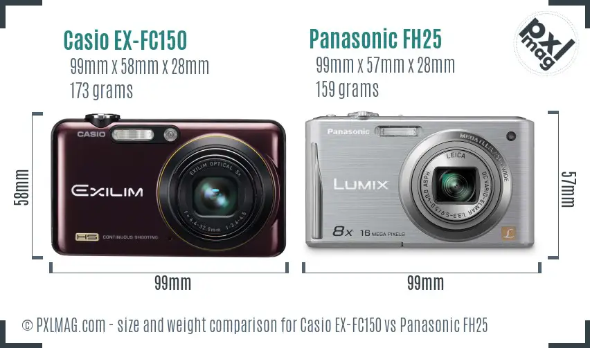 Casio EX-FC150 vs Panasonic FH25 size comparison