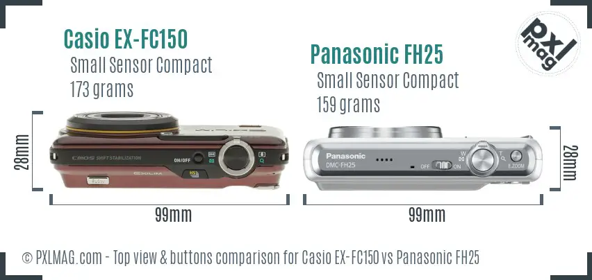 Casio EX-FC150 vs Panasonic FH25 top view buttons comparison