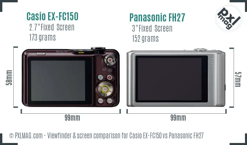 Casio EX-FC150 vs Panasonic FH27 Screen and Viewfinder comparison