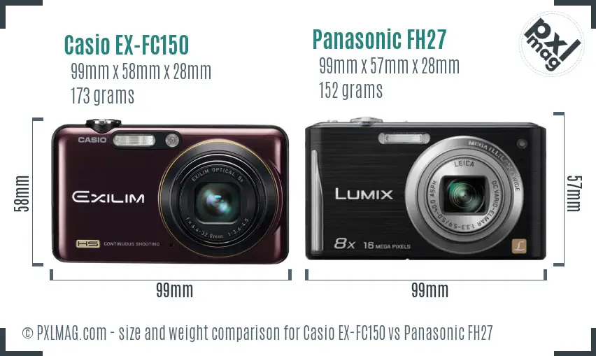 Casio EX-FC150 vs Panasonic FH27 size comparison