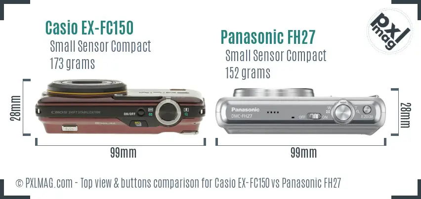 Casio EX-FC150 vs Panasonic FH27 top view buttons comparison