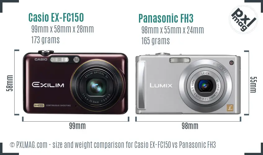 Casio EX-FC150 vs Panasonic FH3 size comparison