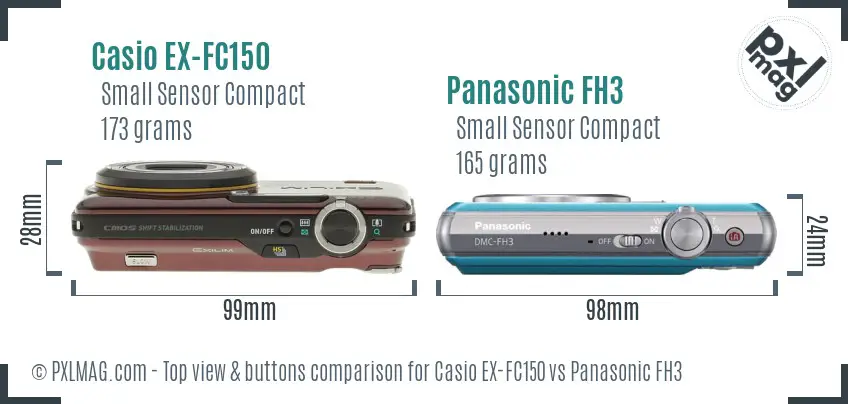 Casio EX-FC150 vs Panasonic FH3 top view buttons comparison