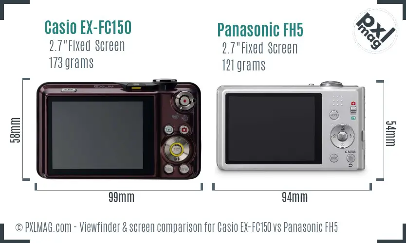 Casio EX-FC150 vs Panasonic FH5 Screen and Viewfinder comparison