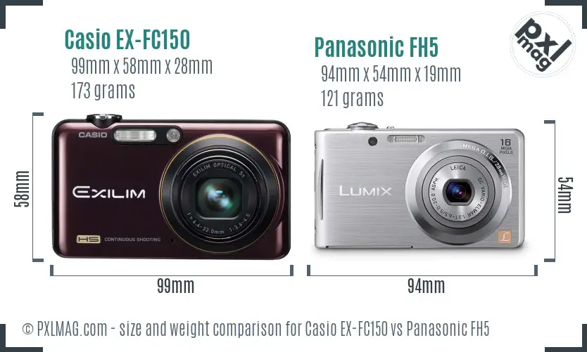 Casio EX-FC150 vs Panasonic FH5 size comparison