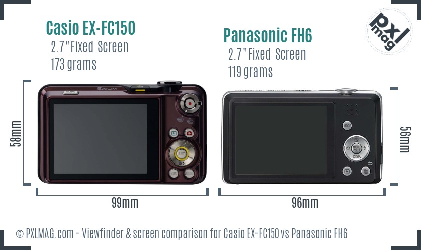 Casio EX-FC150 vs Panasonic FH6 Screen and Viewfinder comparison
