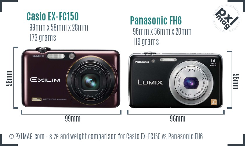 Casio EX-FC150 vs Panasonic FH6 size comparison