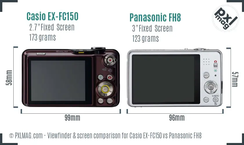 Casio EX-FC150 vs Panasonic FH8 Screen and Viewfinder comparison